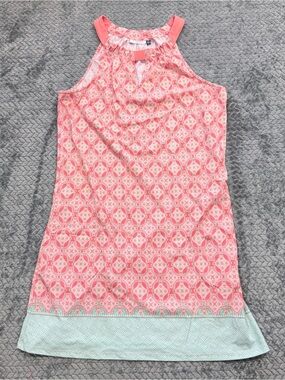 Cabana Life Coral Geometric Halter Neck UPF 50+ Sun Protective Shift Dress Sz M